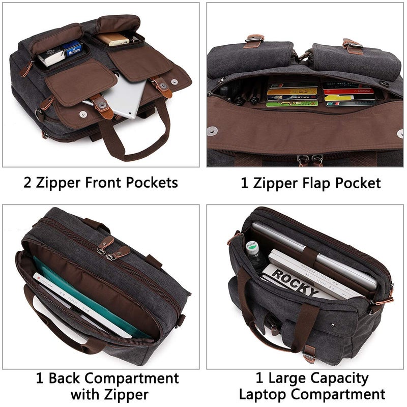 RAVUO Messenger Bag for Men, Water Resistant Mens Briefcase 15.6 Inch Laptop Bag Large Canvas Shoulder Satchel Bag - Image 5
